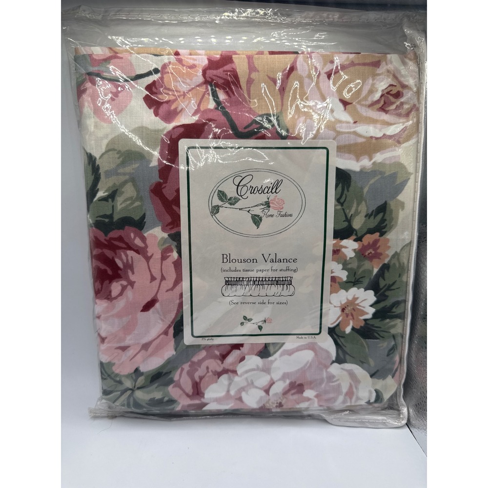 Croscill Rose Arbor Blouson Valance 88x15 Floral Pink Green Vintage BV 5816 NEW